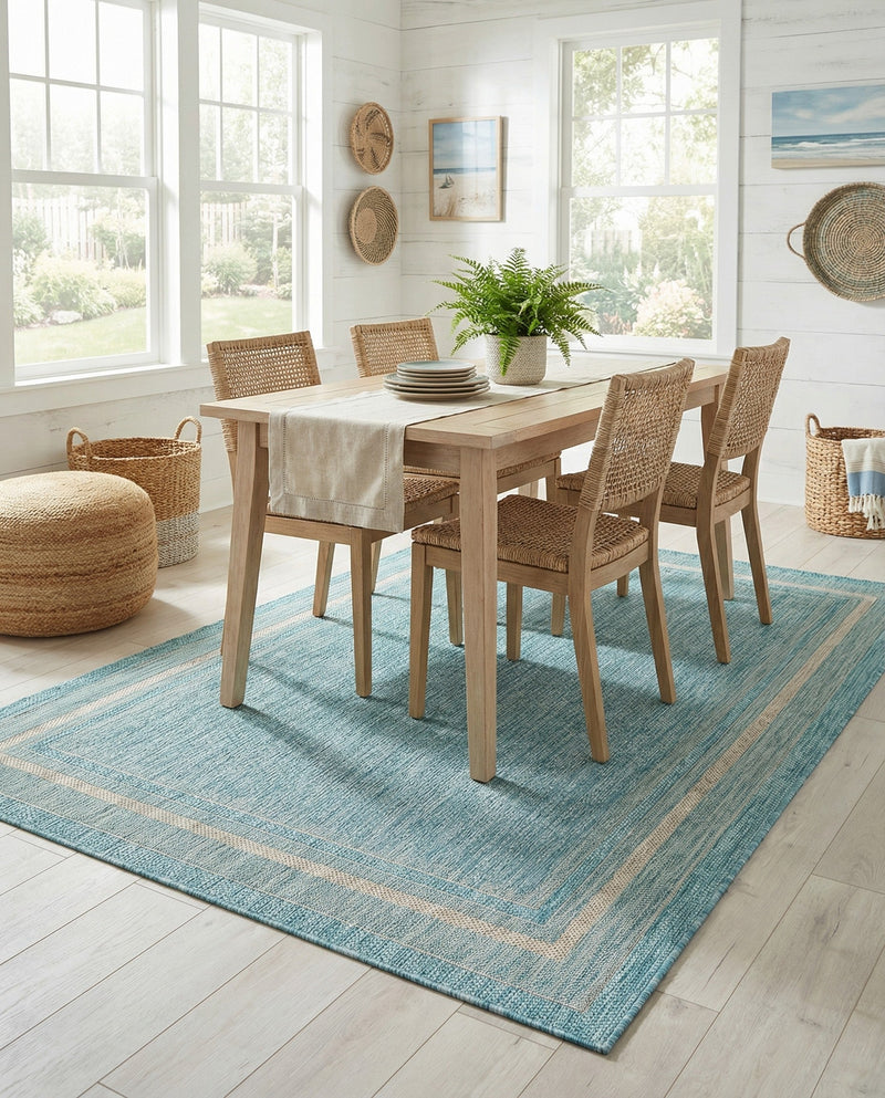 Terrace Fringe Collection Area Rug - Veranda (Aquamarine) Rectangle Aquamarine  lifestyle 20