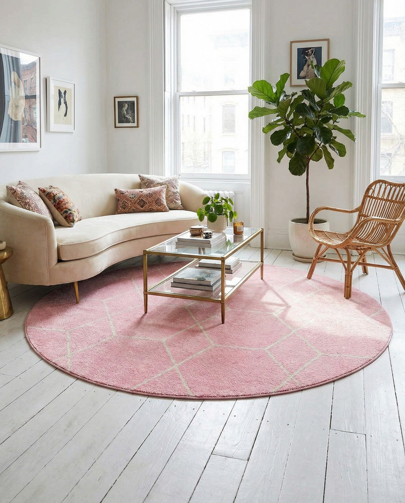 Trellis Mosaic Collection Area Rug - Arborville (Light Pink) Round Light Pink  lifestyle 57