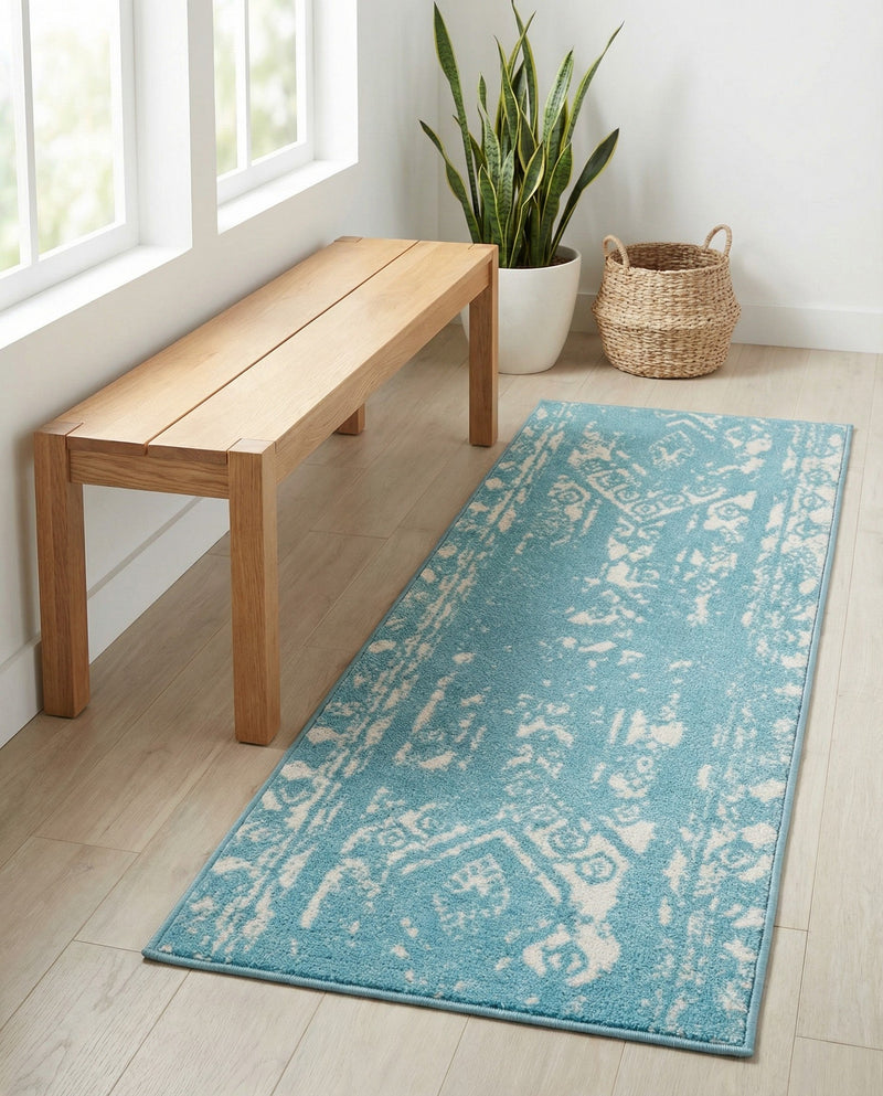 Brighton Stripes Collection Area Rug - Sussex (Light Blue) Runner Light Blue  lifestyle 65