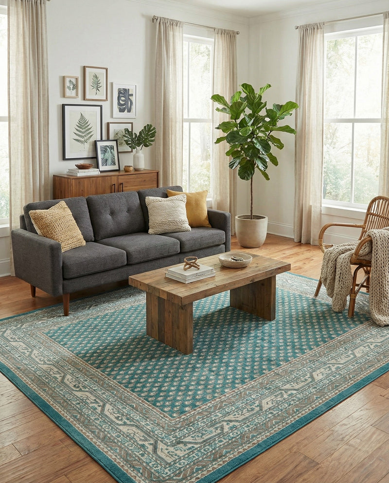 Soho Elegance Collection Area Rug -  Mercer (Turquoise) Rectangle Turquoise  lifestyle 15