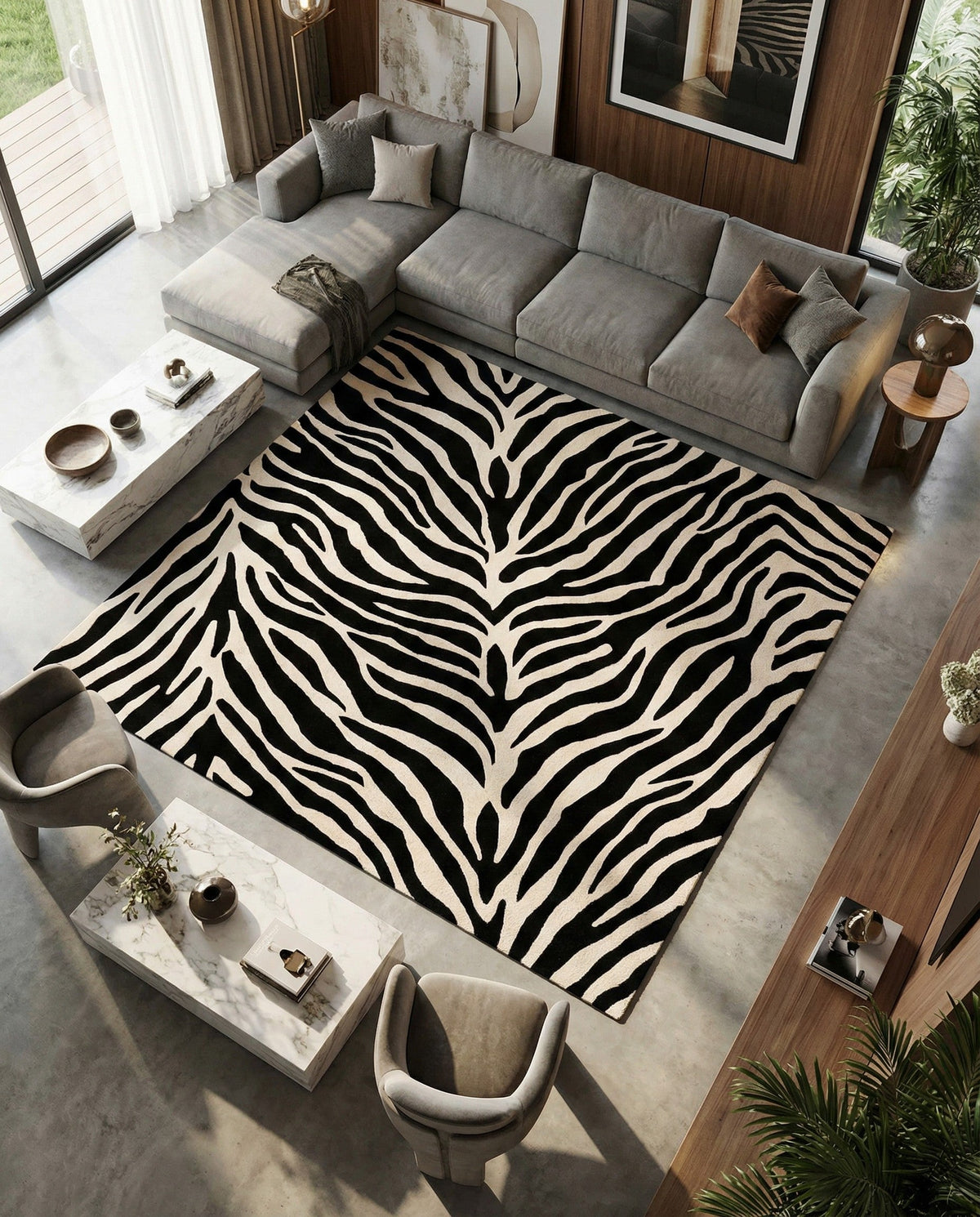 Hand Tufted Savannah Collection Area Rug -  Kalahari Square Black and White  lifestyle 22