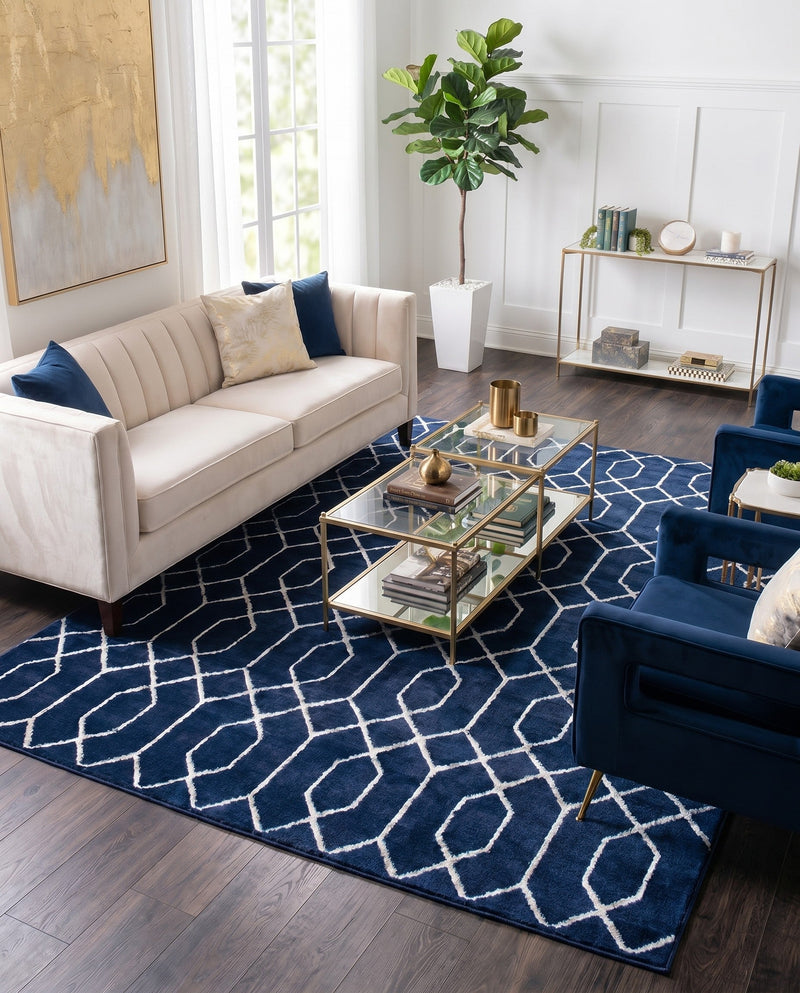 Hollywood Luxe Collection Area Rug - Sunset (Navy Blue Silver) Rectangle Navy Blue Silver  lifestyle 3