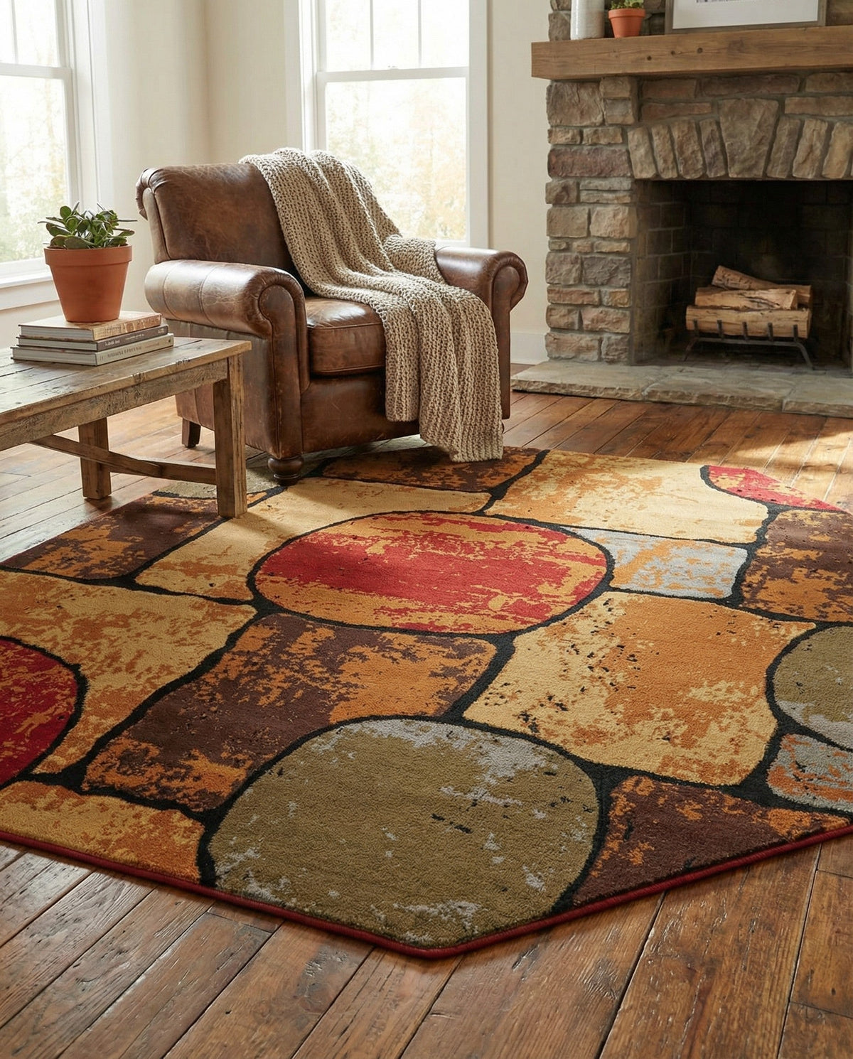 Bistro Lounge Collection Area Rug -  Cappuccino Octagon Multi  lifestyle 87