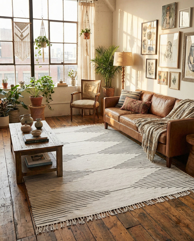 Thar Cotton Collection Area Rug - Jaisalmer (White) Rectangle White  lifestyle 8
