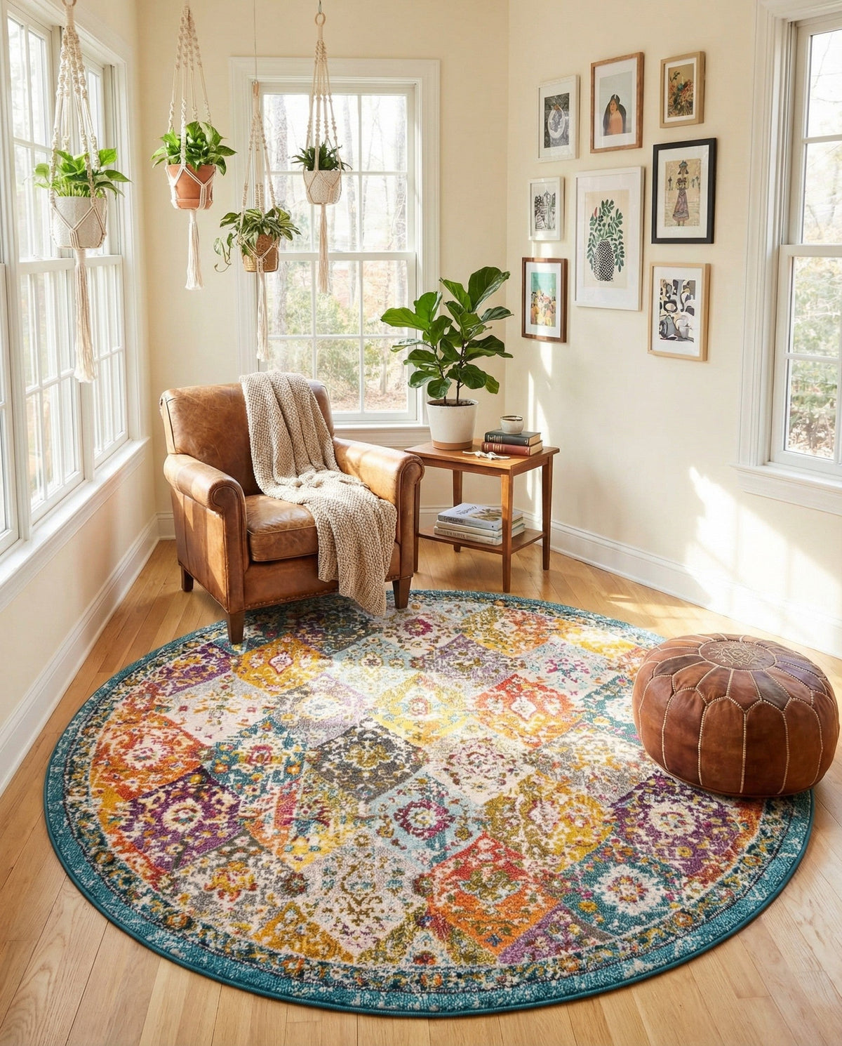 Brighton Terrace Collection Area Rug -  Rottingdean (Multi) Round Multi  lifestyle 101