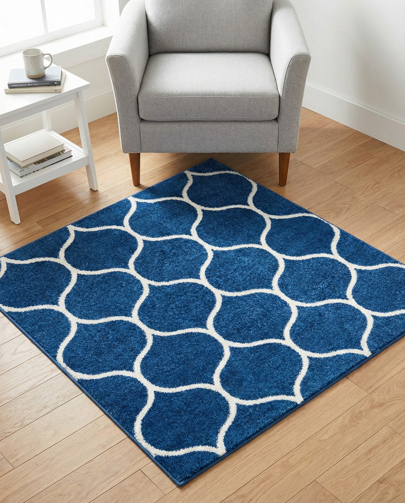 Trellis Mosaic Collection Area Rug -  Pergolatown (Navy Blue) Square Navy Blue  lifestyle 63