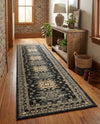 Tabriz Tapestries Collection Area Rug - Azerbaijan (Black) Runner Black  lifestyle 49