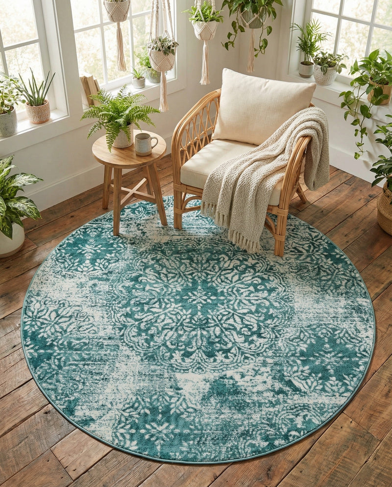 Riviera Elegance Collection Area Rug -  Monaco (Turquoise) Round Turquoise  lifestyle 44