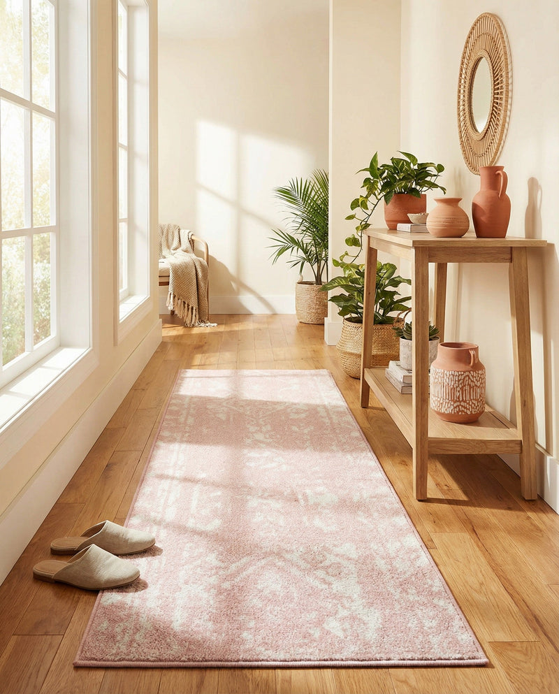 Brighton Stripes Collection Area Rug - Sussex (Pink) Runner Pink  lifestyle 53