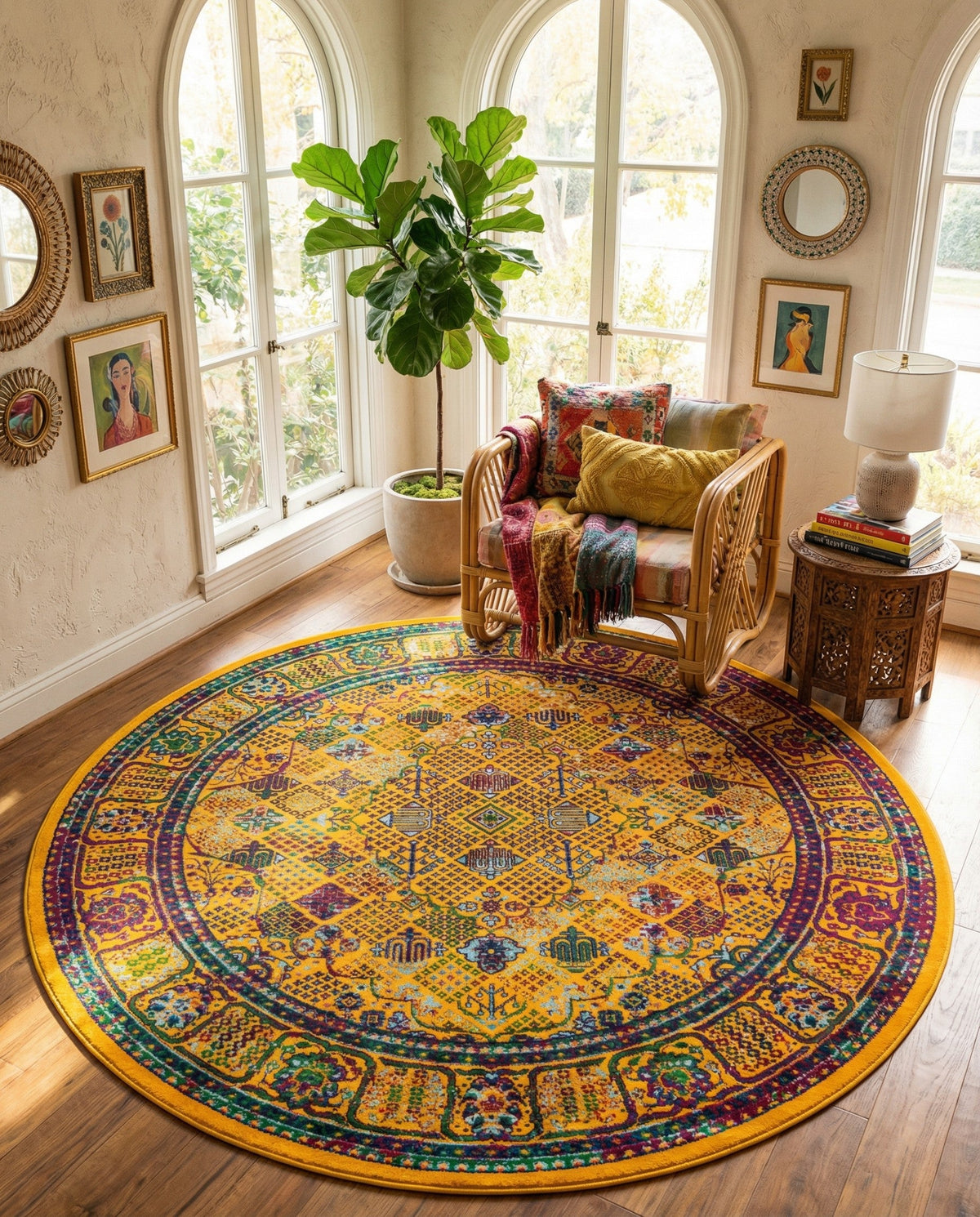 Caribbean Cove Collection Area Rug -  Mustique Round Multi  lifestyle 135