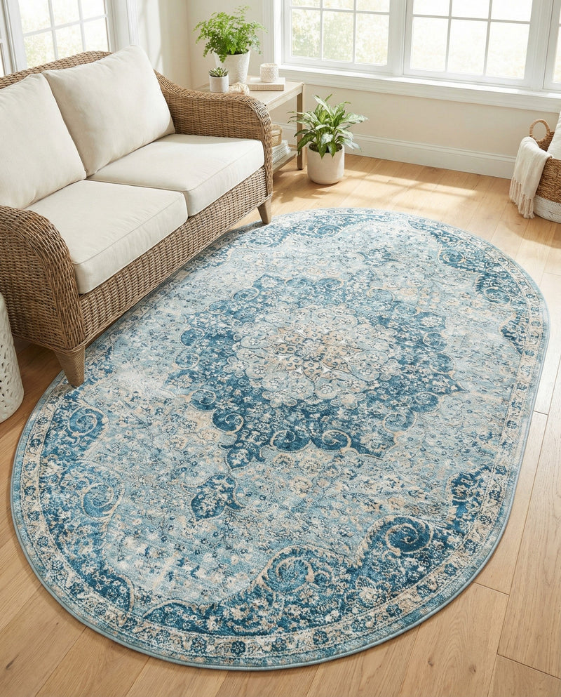 Coastal Haven Collection Area Rug - Seabreeze (Navy Blue) Oval Navy Blue  lifestyle 34