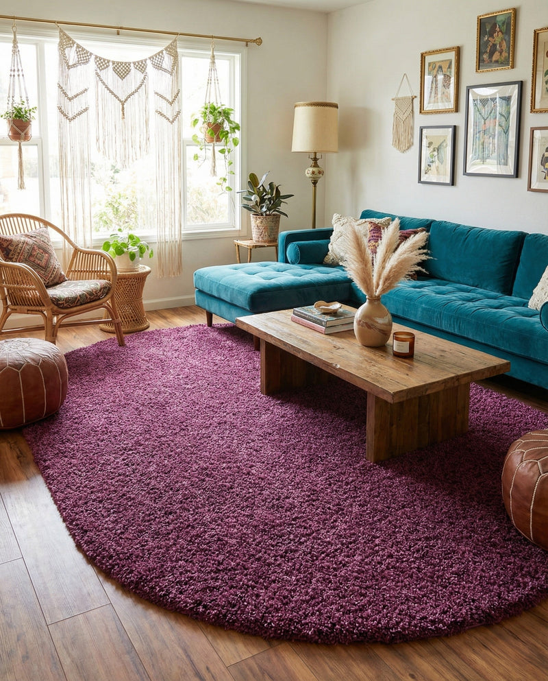 Plush Oasis Collection Area Rug - Serenity (Eggplant Purple) Oval Eggplant Purple  lifestyle 75