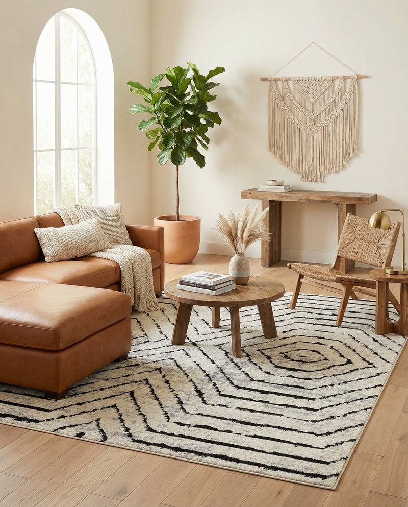 Marrakech Mosaic Collection Area Rug -  Tangier Rectangle Black and White  lifestyle 8