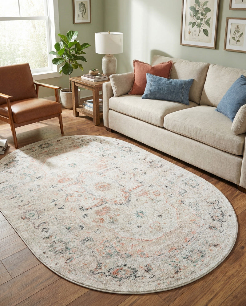 Parisian Elegance Collection Area Rug - Versailles (Ivory) Oval Ivory  lifestyle 44