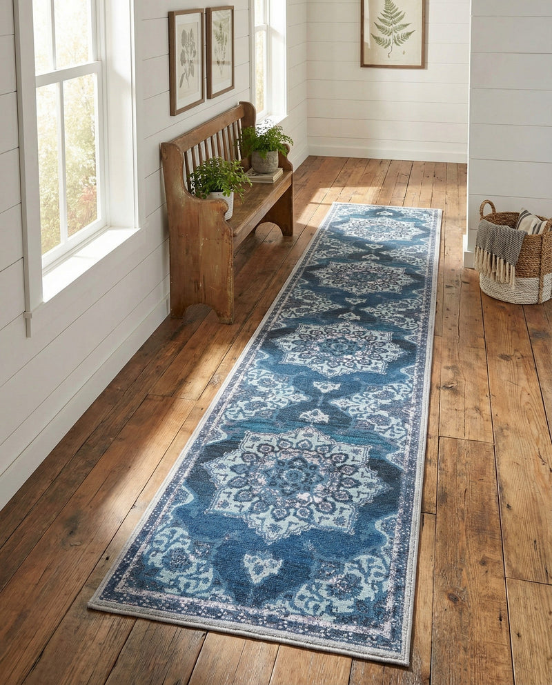 Baroque Era Collection Area Rug - Versailles (Navy Blue) Runner Navy Blue  lifestyle 35