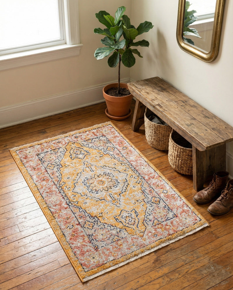 Seville Stripes Collection Area Rug - Cadiz (Yellow) Rectangle Yellow  lifestyle 20
