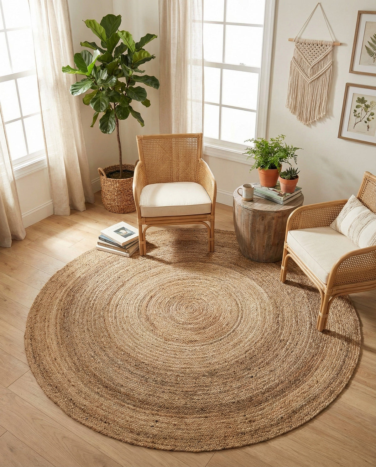 Woven Seaside Jute Collection Area Rug - Savannah (Natural) Round Natural  lifestyle 139