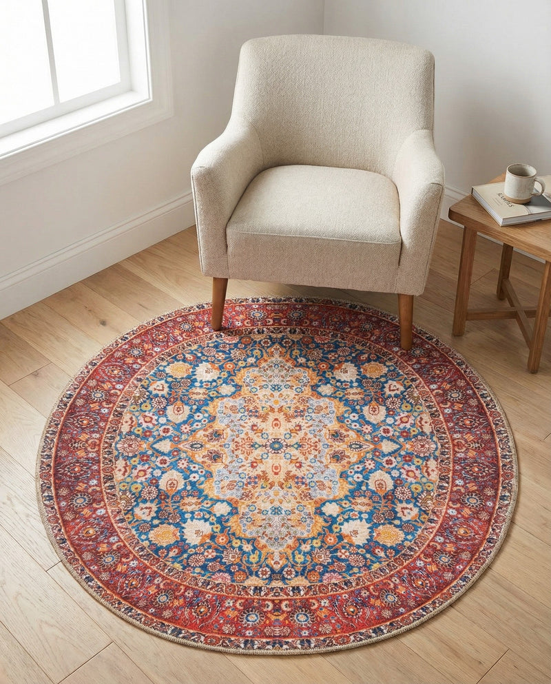 Heritage Elegance Collection Area Rug -  Hearst Round Navy Blue  lifestyle 55
