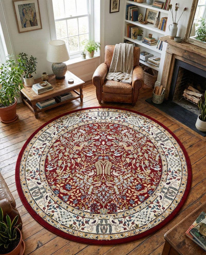Persian Elegance Collection Area Rug -  Kerman (Burgundy) Round Burgundy  lifestyle 37