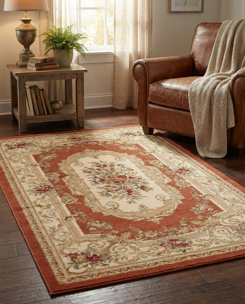 Versailles Elegance Collection Area Rug -  Louveciennes (Brick Red) Rectangle Brick Red  lifestyle 10