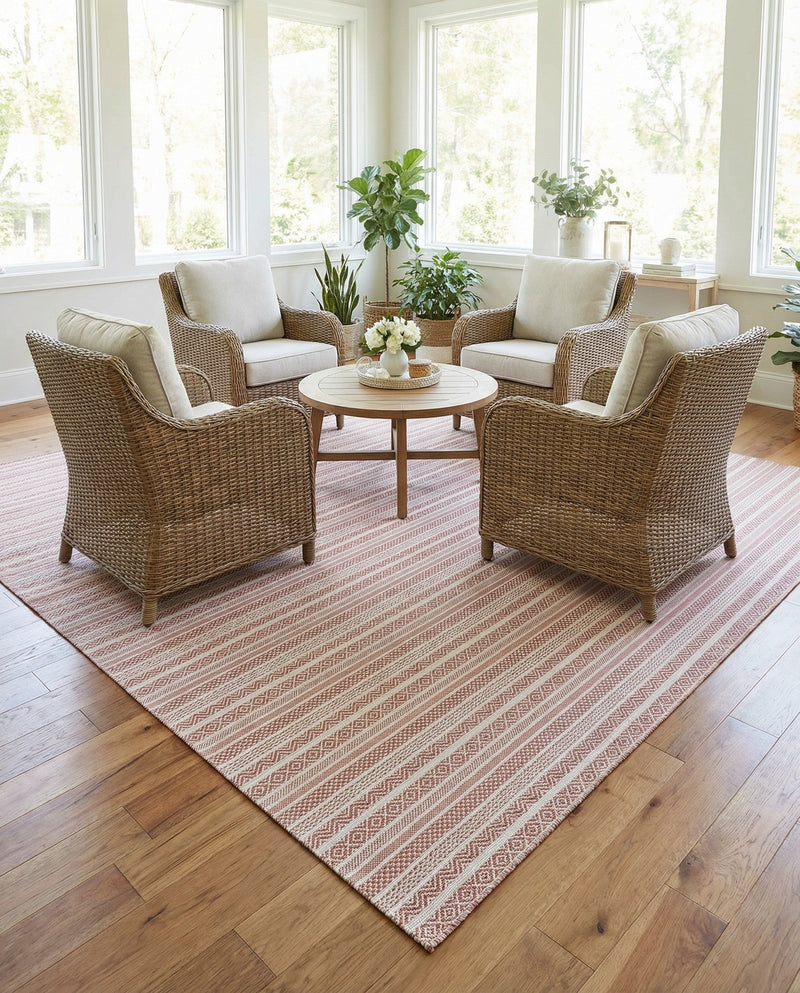 Seaside Stripes Collection Area Rug -  Boardwalk (Red) Square Red  lifestyle 44