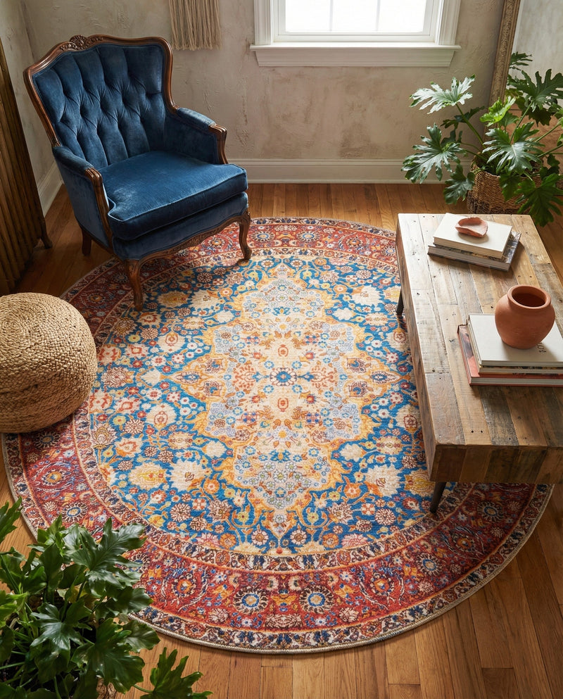 Heritage Elegance Collection Area Rug -  Hearst Round Navy Blue  lifestyle 46