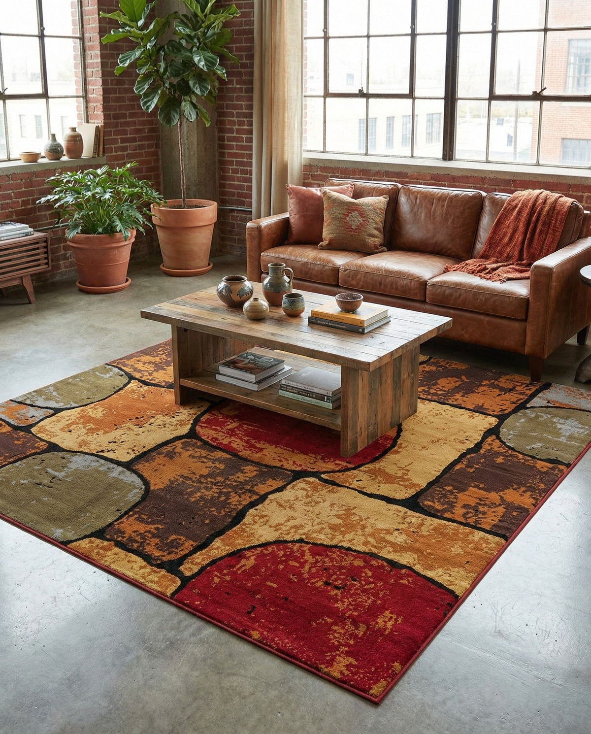 Bistro Lounge Collection Area Rug -  Cappuccino Square Multi  lifestyle 84