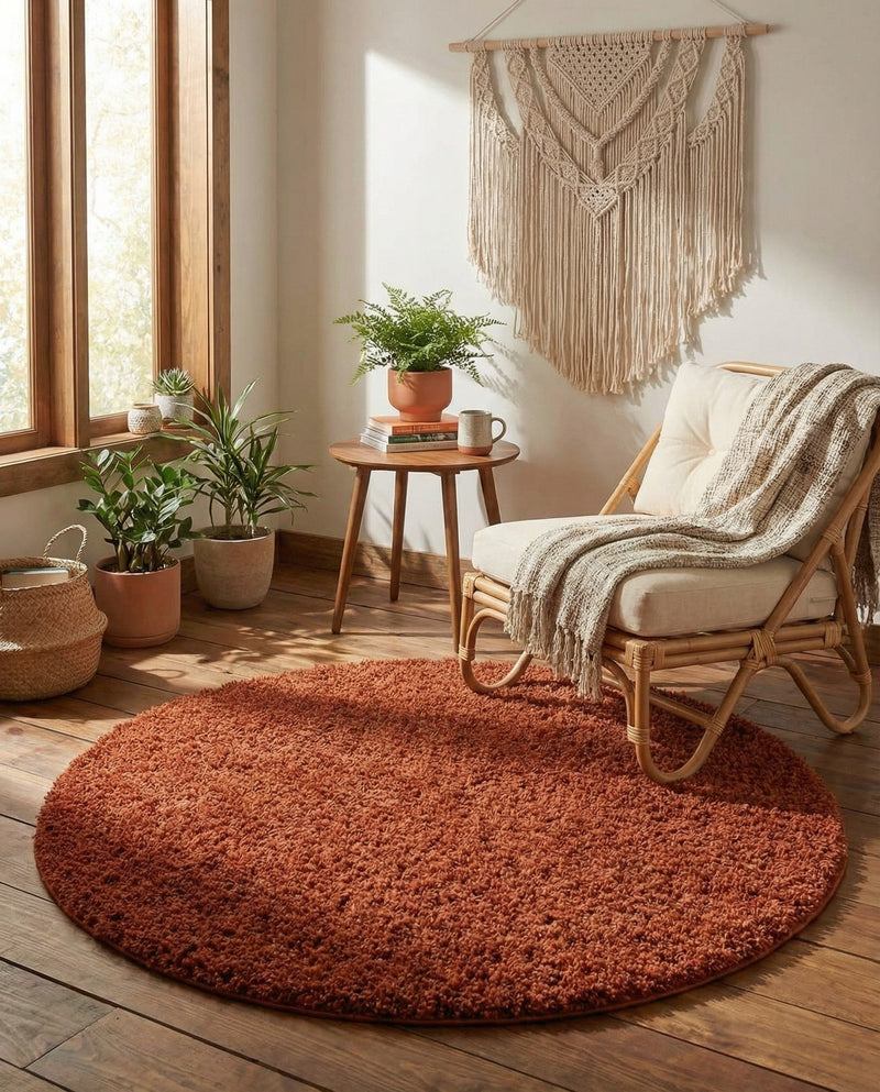 Plush Oasis Collection Area Rug - Serenity (Terracotta) Round Terracotta  lifestyle 78