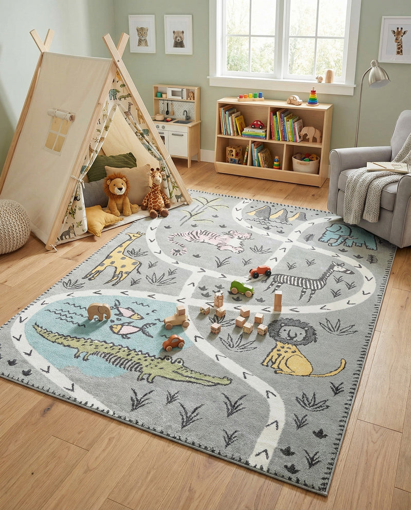 Wonder Tykes Collection Area Rug -  Enigma Rectangle Gray  lifestyle 12
