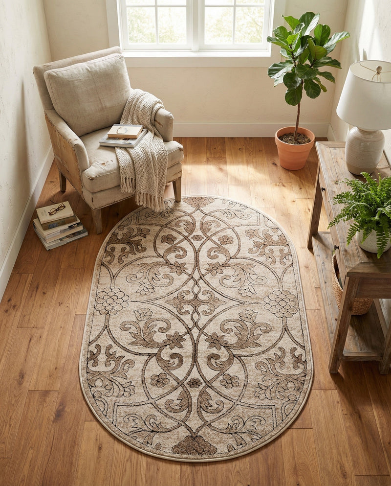 Andes Summit Collection Area Rug -  Merida Oval Dark Beige  lifestyle 44
