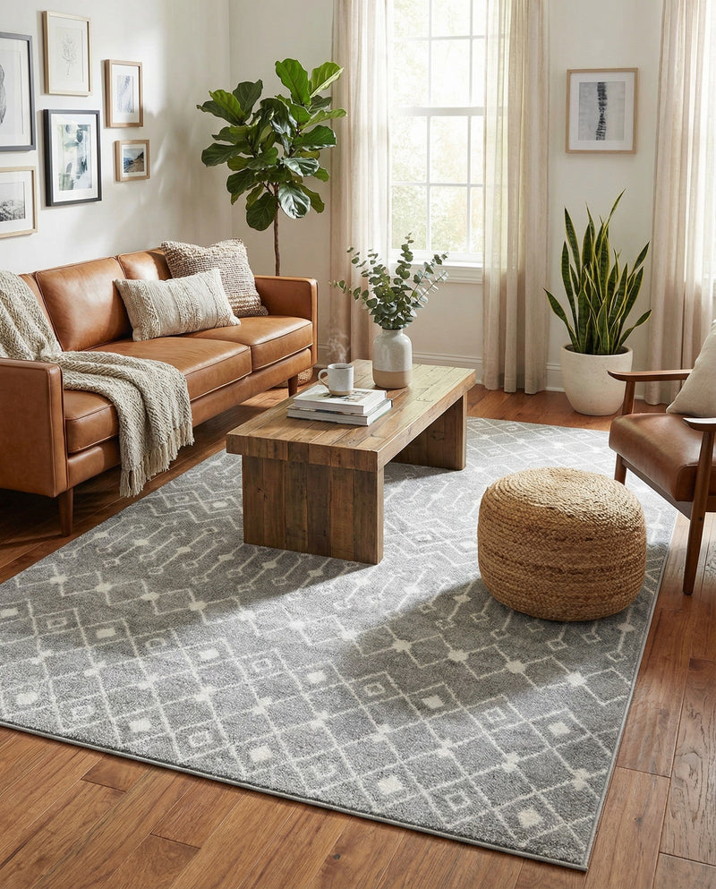 Mediterranean Lattice Collection Area Rug - Santorini (Gray) Rectangle Gray  lifestyle 12