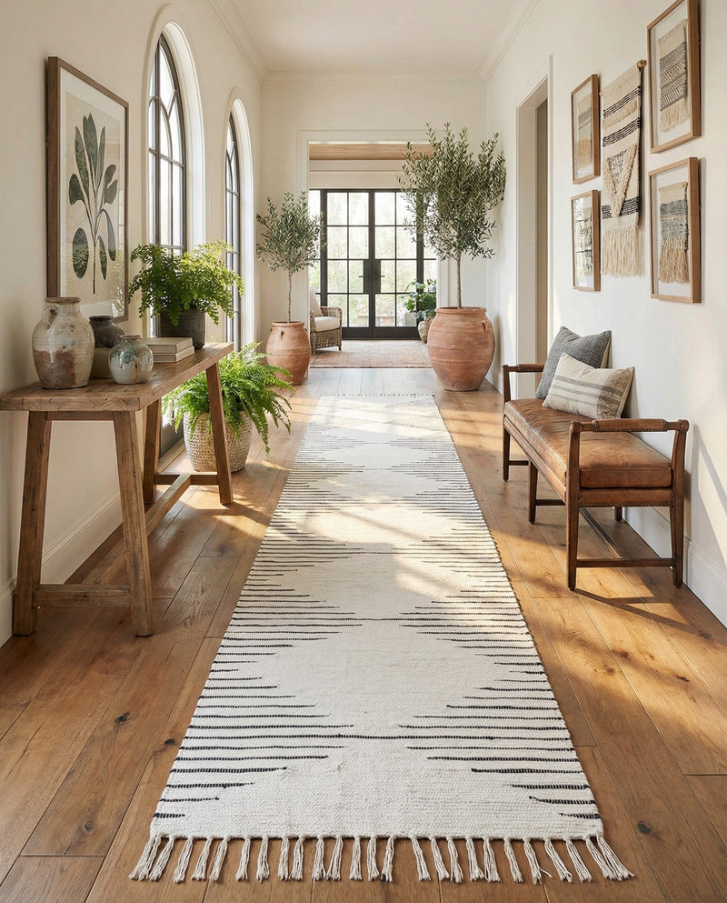 Thar Cotton Collection Area Rug - Jaisalmer (White) Runner White  lifestyle 63