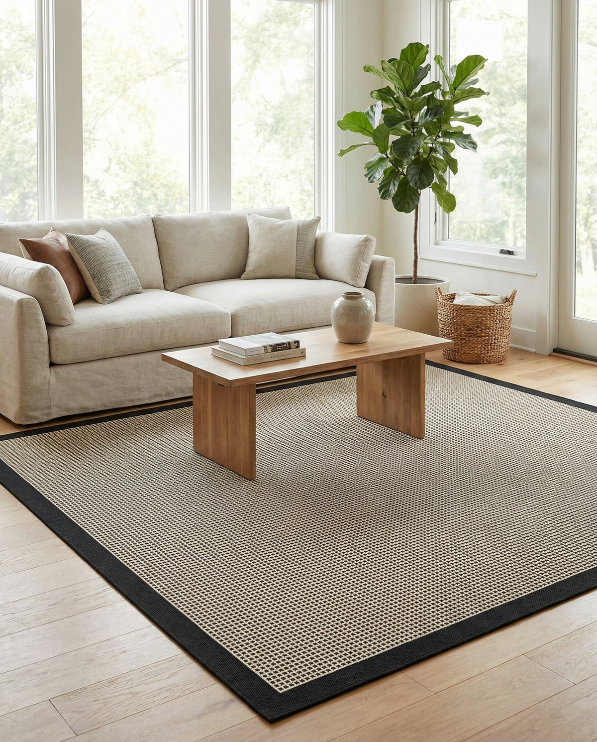 Terrace Fringe Collection Area Rug - Oceanside Square Black  lifestyle 196