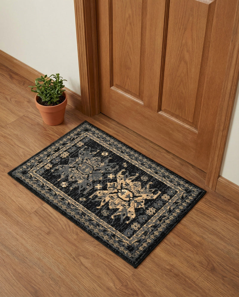 Tabriz Tapestries Collection Area Rug - Azerbaijan (Black) Rectangle Black  lifestyle 14
