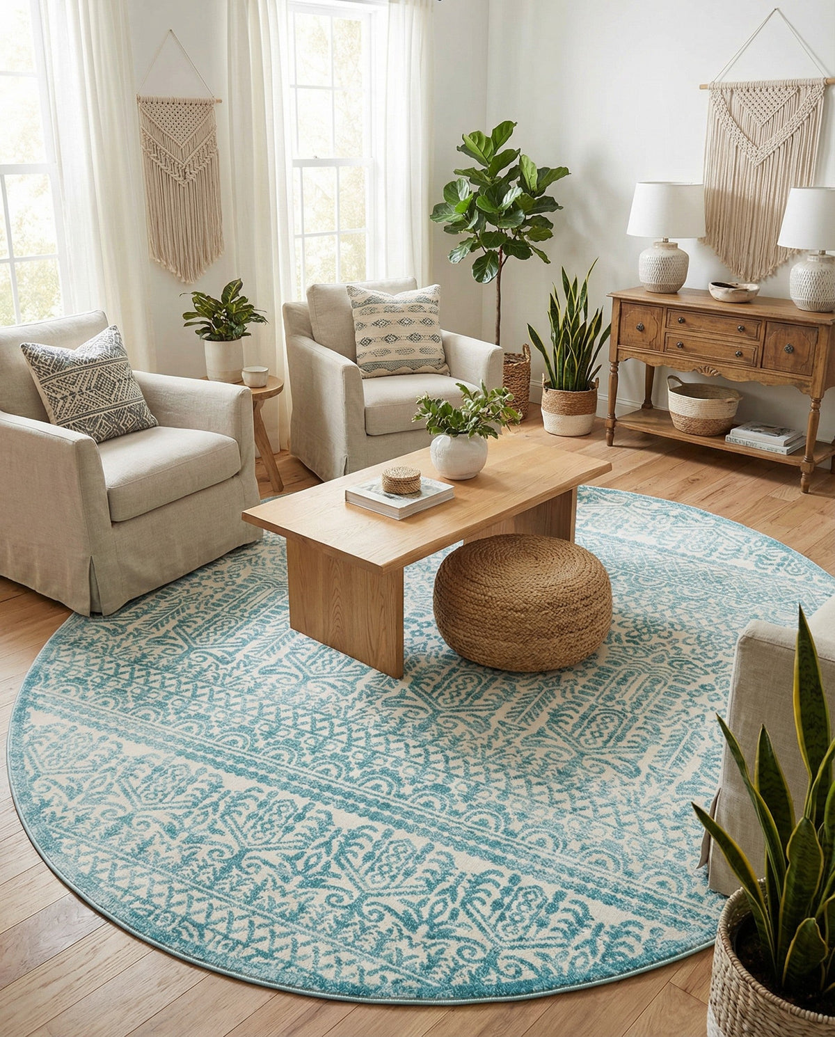 Metro Heights Collection Area Rug -  Chelsea Round Teal  lifestyle 150