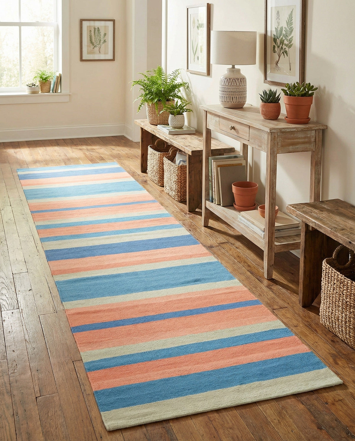 Coastal Stripe Dhurrie Collection Area Rug - Seashore Runner Multi  lifestyle 94