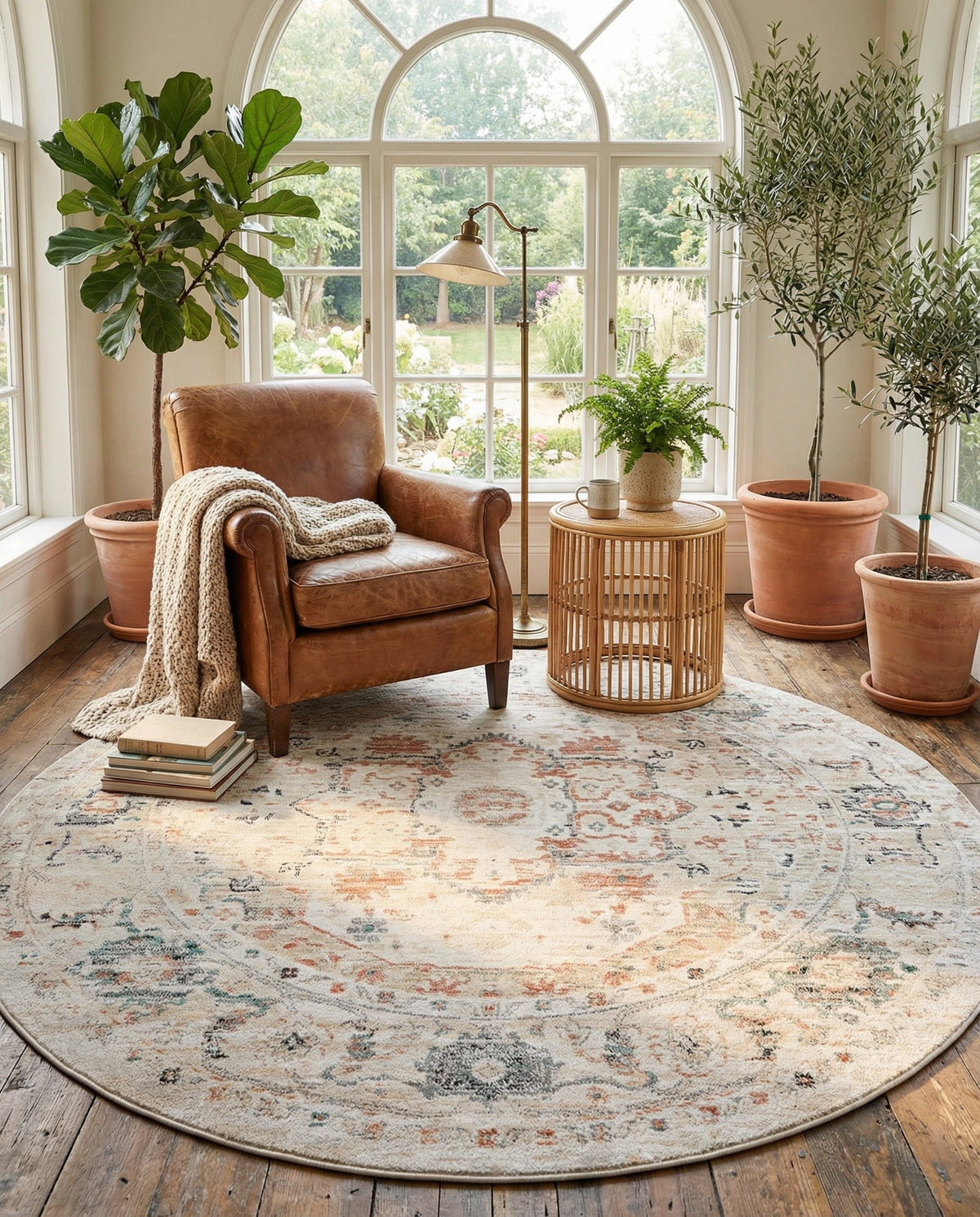 Parisian Elegance Collection Area Rug - Versailles (Ivory) Round Ivory  lifestyle 92