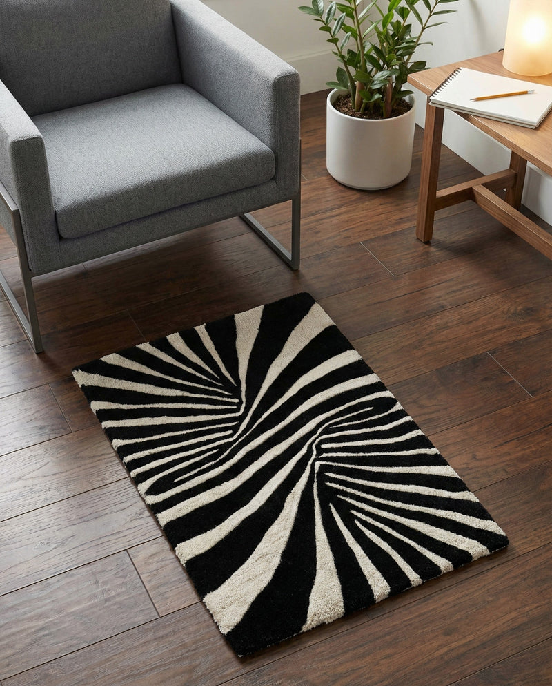 Cyclone Wool Collection Area Rug -  Maelstrom Rectangle Black and White  lifestyle 10