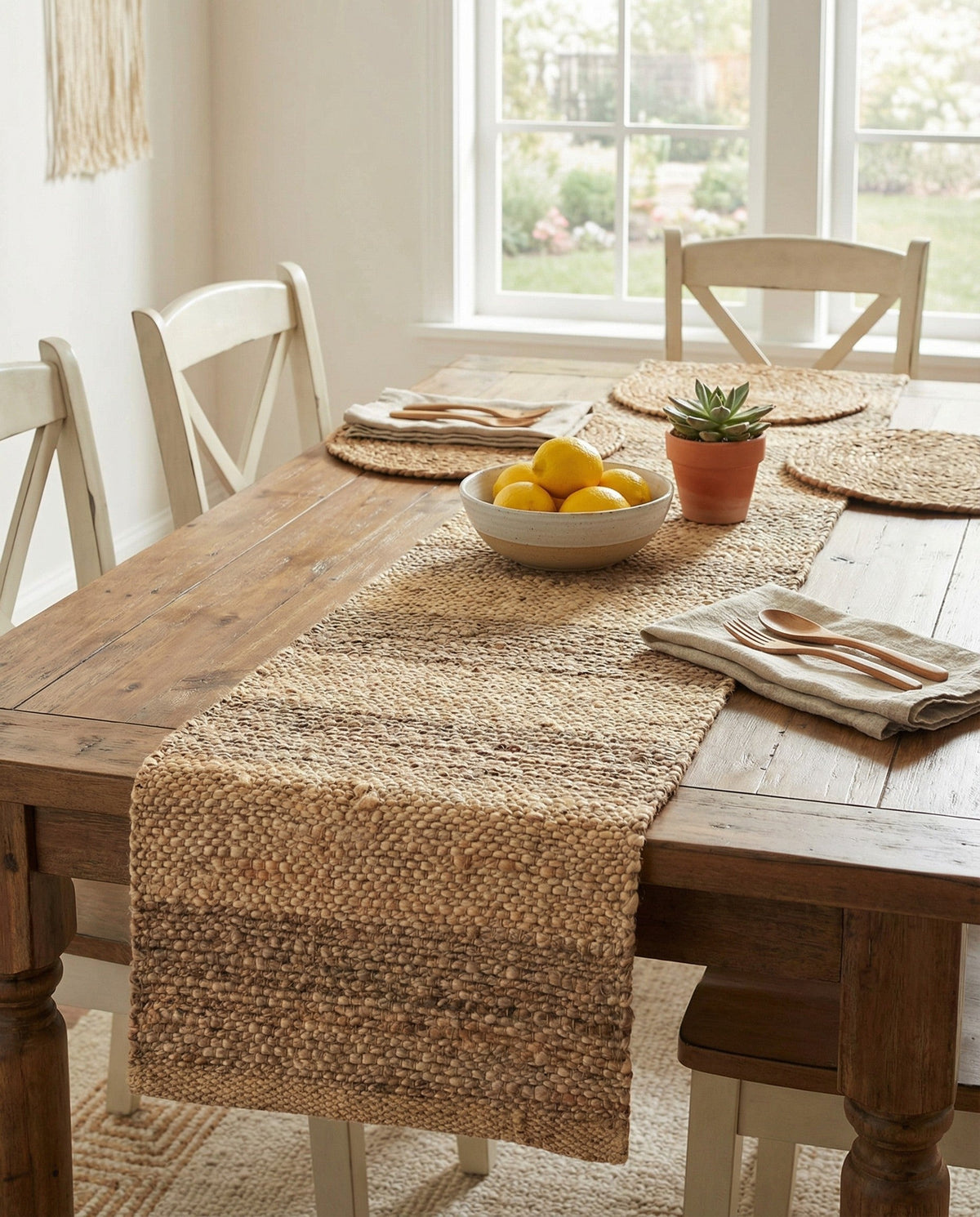 Woven Seaside Jute Collection Area Rug - Nantucket Table Runner Natural Ivory  lifestyle 163