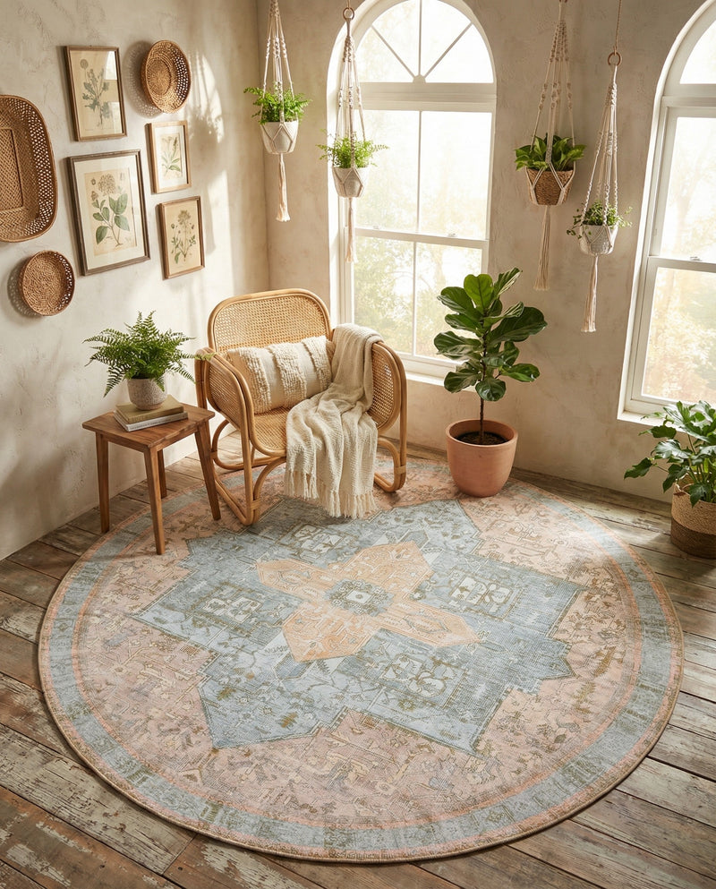 Heritage Elegance Collection Area Rug -  Windsor (Light Brown) Round Light Brown  lifestyle 45