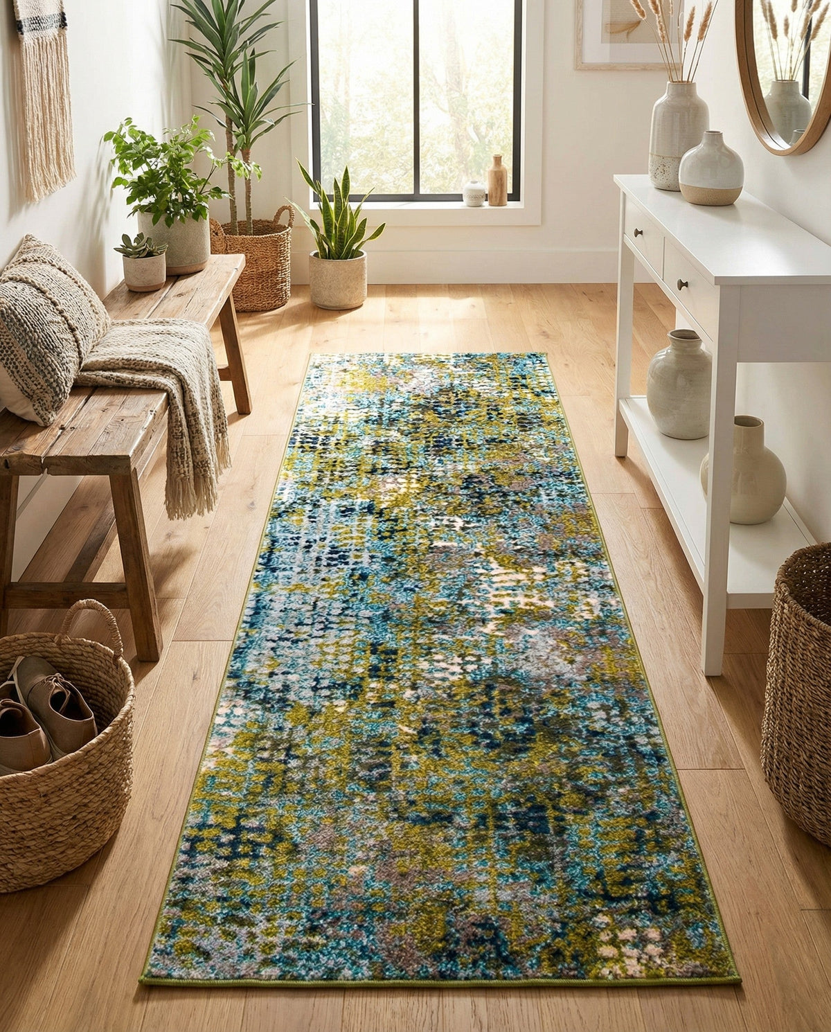 Chromatic Oasis Collection Area Rug -  Tropic Runner Blue Green  lifestyle 123