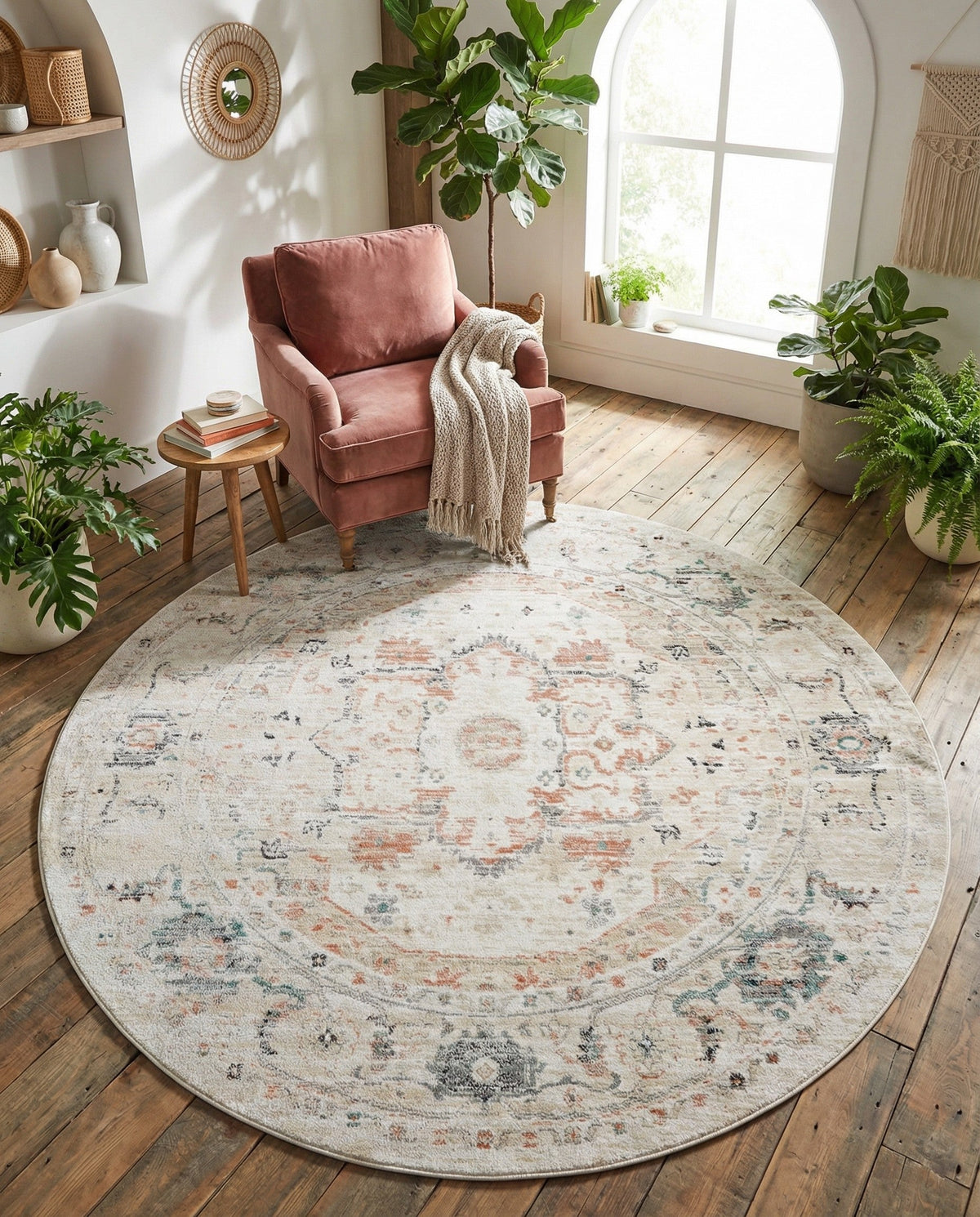 Parisian Elegance Collection Area Rug - Versailles (Ivory) Round Ivory  lifestyle 93