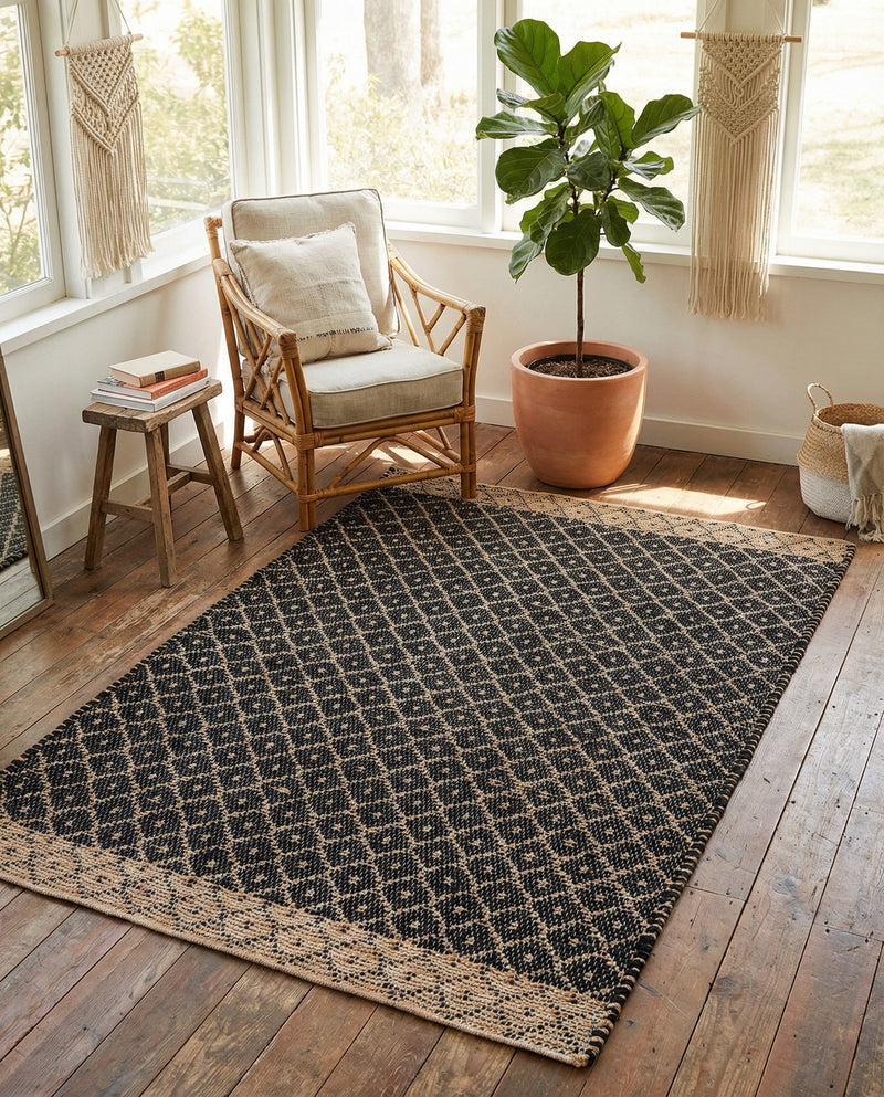 Tulum Trellis Collection Area Rug - Shoreline Rectangle Black  lifestyle 24