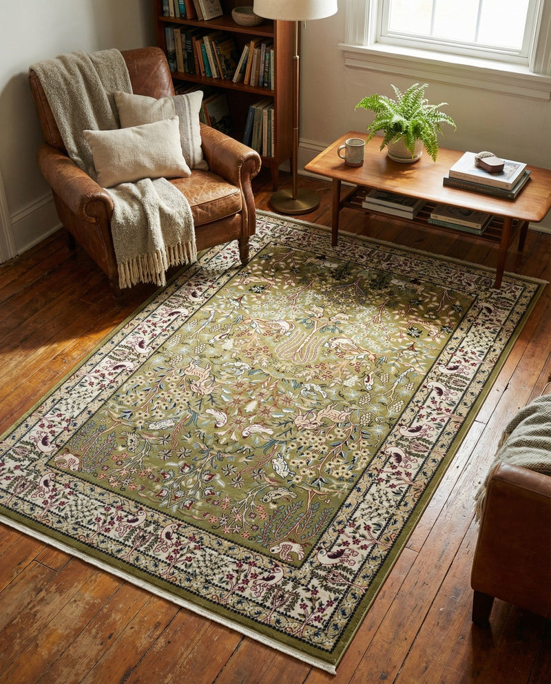 Persian Elegance Collection Area Rug -  Kerman (Green) Rectangle Green  lifestyle 24