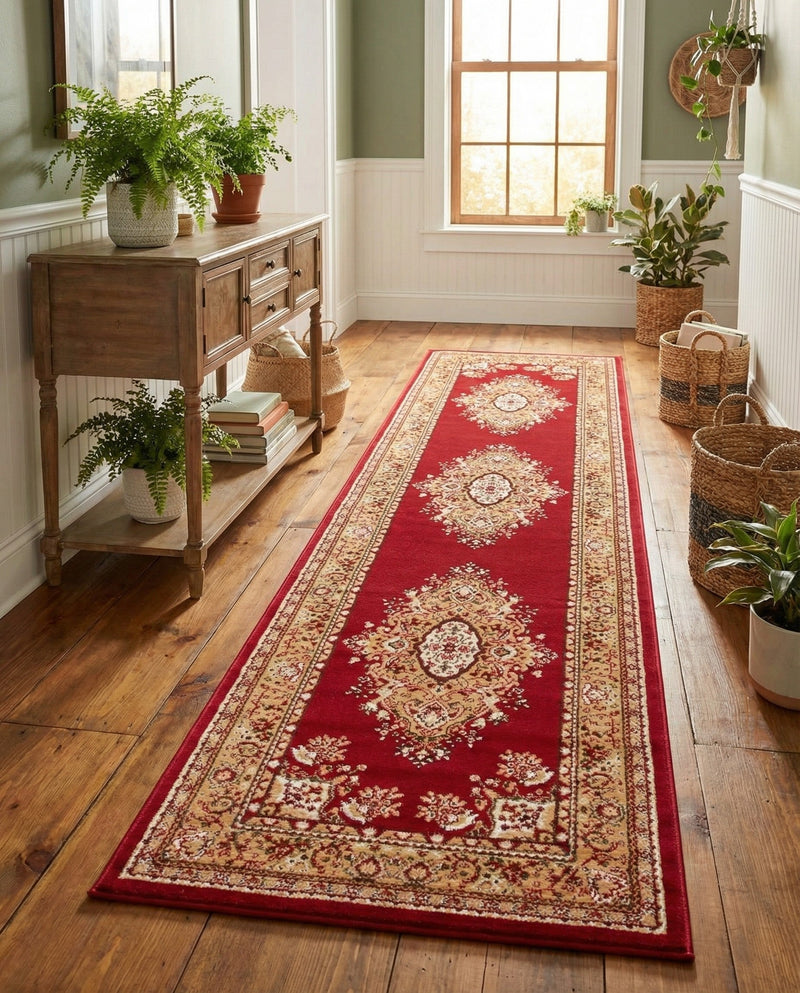 Tabriz Tapestry Collection Area Rug - Azerbaijan (Burgundy) Runner Burgundy  lifestyle 58