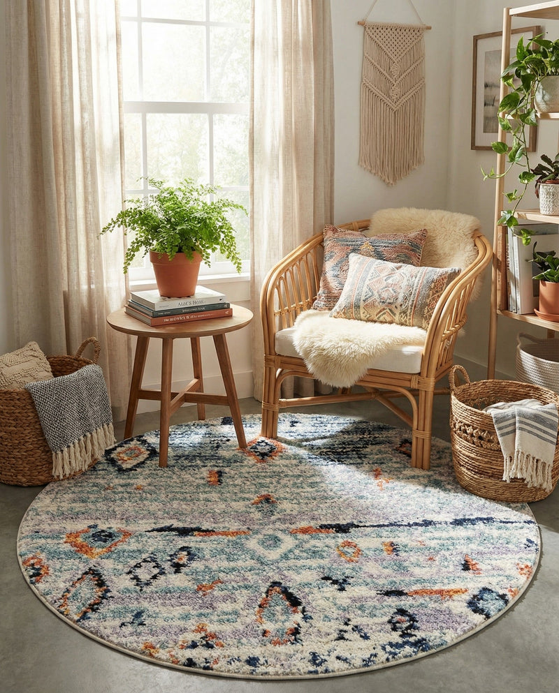 Tangier Treasures Collection Area Rug - Casablanca Round Light Blue  lifestyle 55