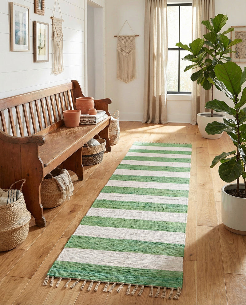 Tassel Trail Collection Area Rug - Pathway (Green and Ivory) Runner Green and Ivory  lifestyle 36