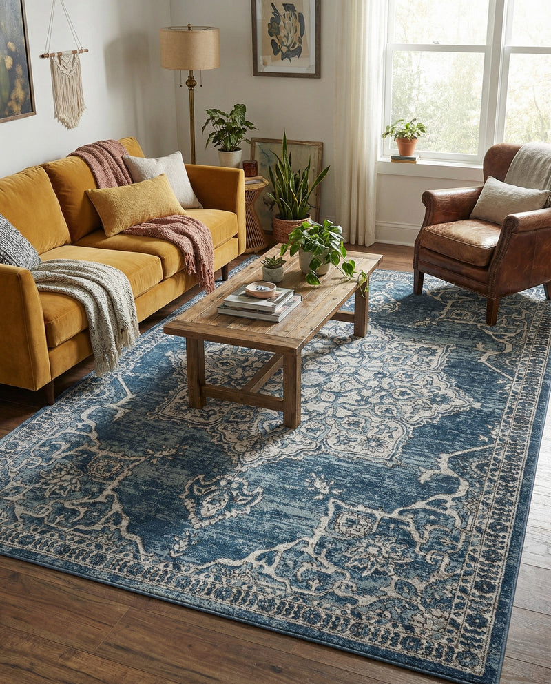 Mykonos Manor Collection Area Rug -  Tinos (Blue) Rectangle Blue  lifestyle 28