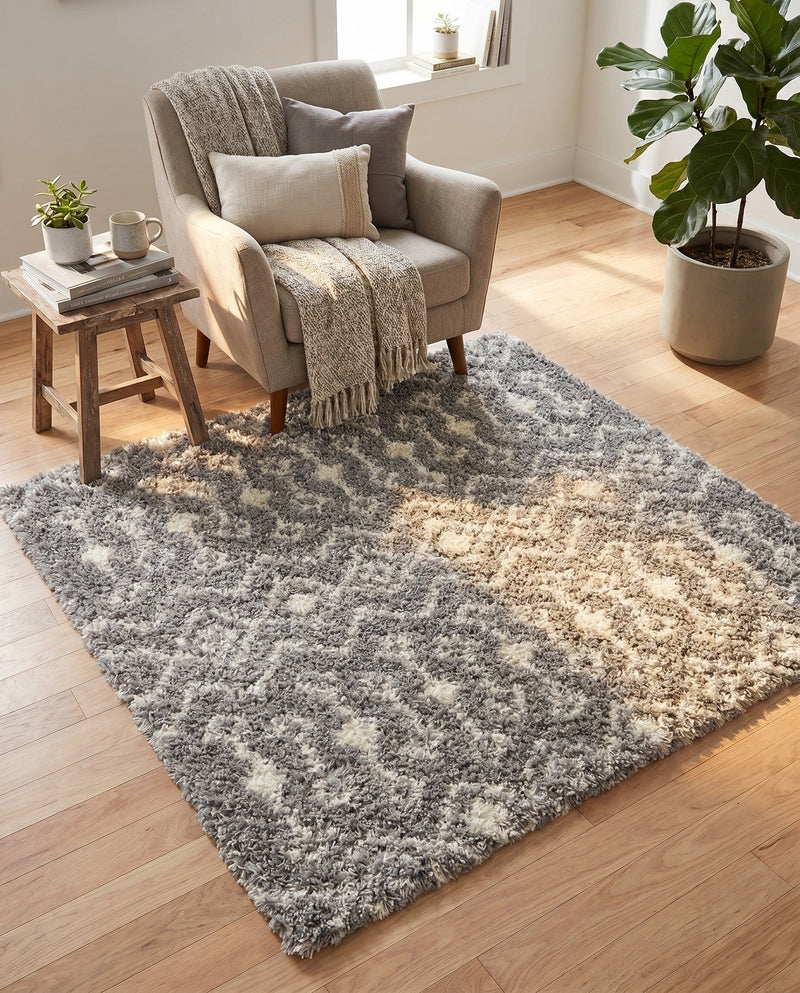 Berber Lattice Shag Collection Area Rug - Atlas (Gray) Square Gray  lifestyle 73