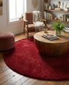 Solid Shag Seaside Collection Area Rug - Azure Cove (Red) Round Red  lifestyle 36